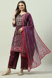 Charcoal Cotton Straight Kurta Slim Pants Suit Set image number 0