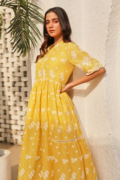 Yellow Cotton Tiered Dress image number 0