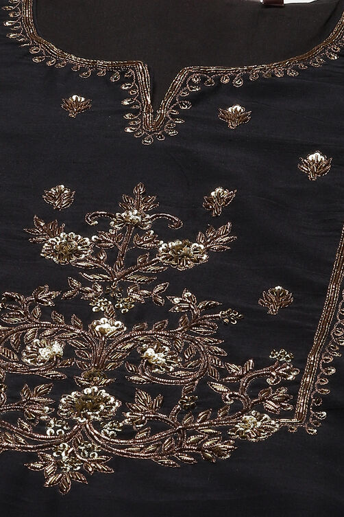Black Poly Viscose A-Line Kurta Slim Pant Suit Set image number 1