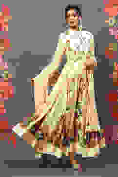 Rohit Bal Off White Cotton Blend Anarkali Kurta Suit Set image number 6