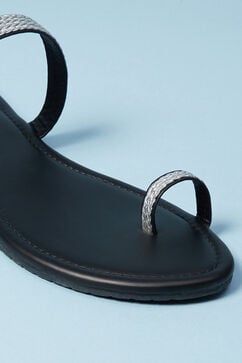 Black Pu Ring Toe Sandals image number 1