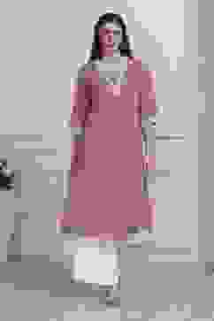 Purple Printed Yarn-Dyed Straight Kurta image number 5