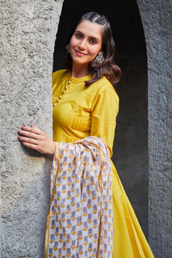 Yellow Cotton Gathered Suit Set image number 7