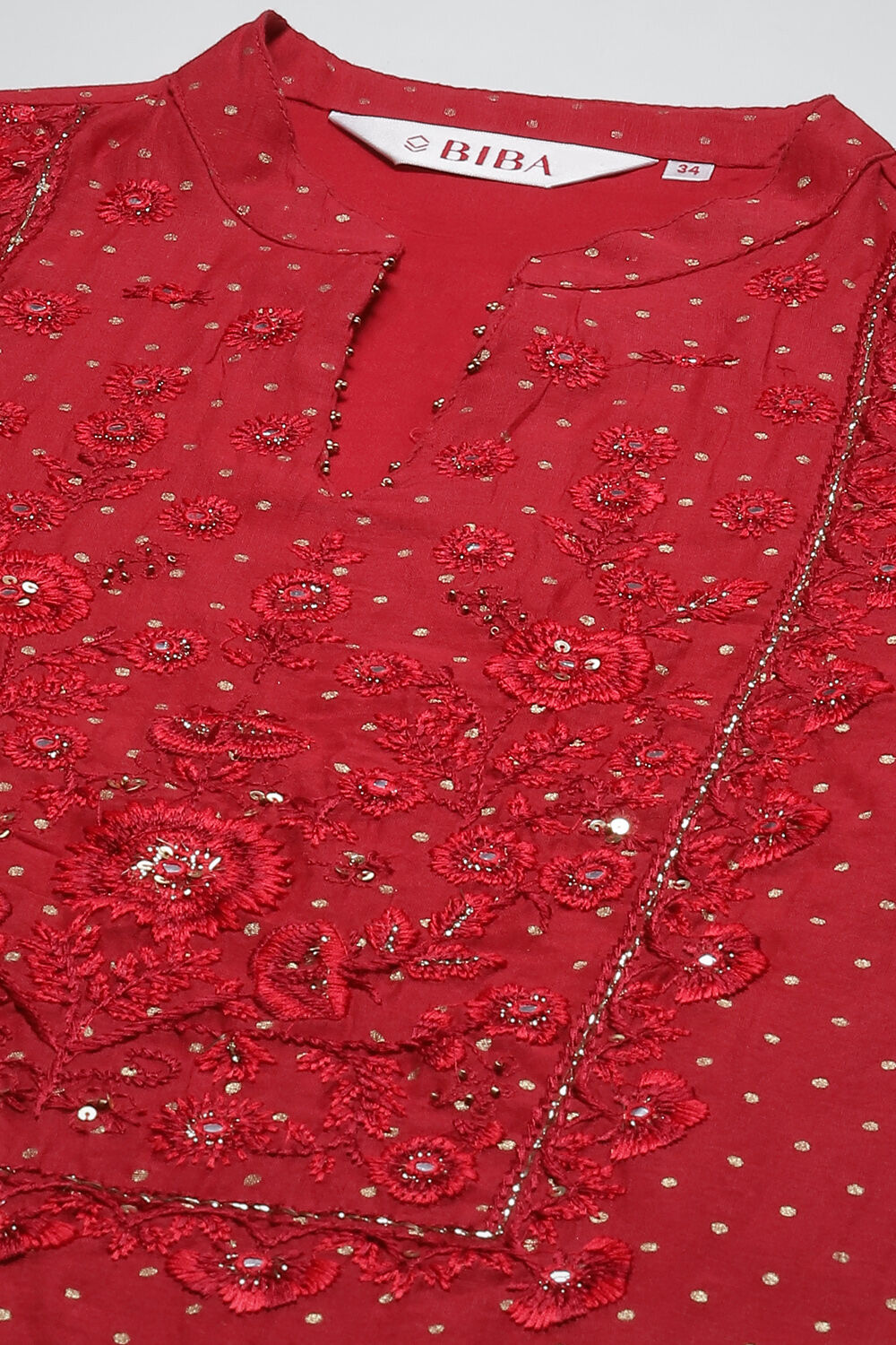 Red Art Silk Straight Printed Kurta image number 5