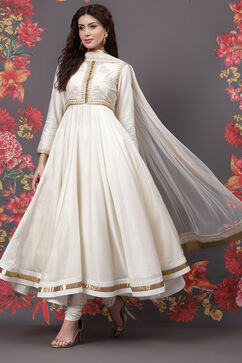 Rohit Bal Off White Cotton Silk Anarkali Yarndyed Suit Set image number 5