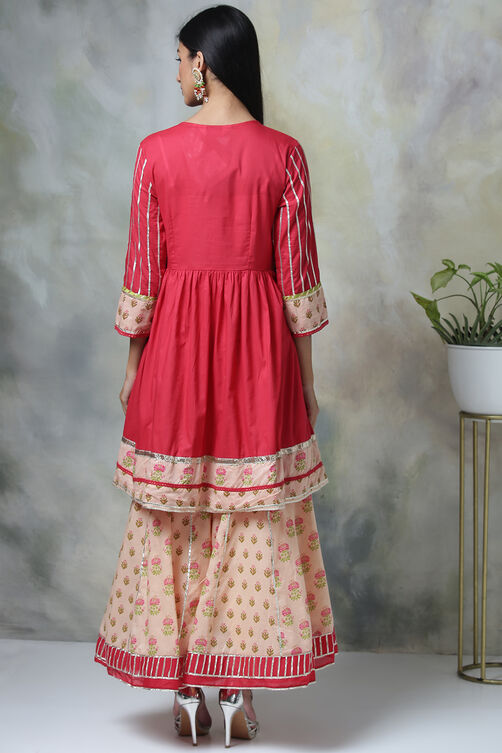 Pink Cotton Kurta Garara Suit Set image number 8