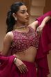 Berry Pink Pure Chinnon Hand Embroidered Lehenga Set image number 8