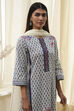 Off-White Cotton Printed Straight Suit Set image number 7