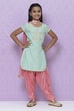 Sea Green Poly Cotton Girls Straight Kurta Salwar Suit Set
