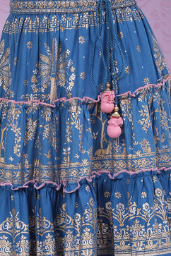 Blue Poly Cotton Lehenga Set image number 3