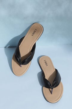 Black Pu V-Strap Sandals image number 0