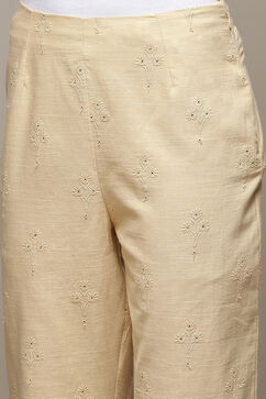 Beige Cotton Embroidered Narrow Pant image number 1