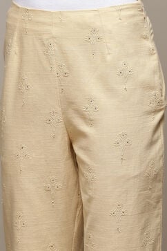 Beige Cotton Embrodered Narrow Pant image number 1