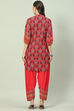 Red Cotton Straight Kurta Salwar Pant Suit Set image number 4