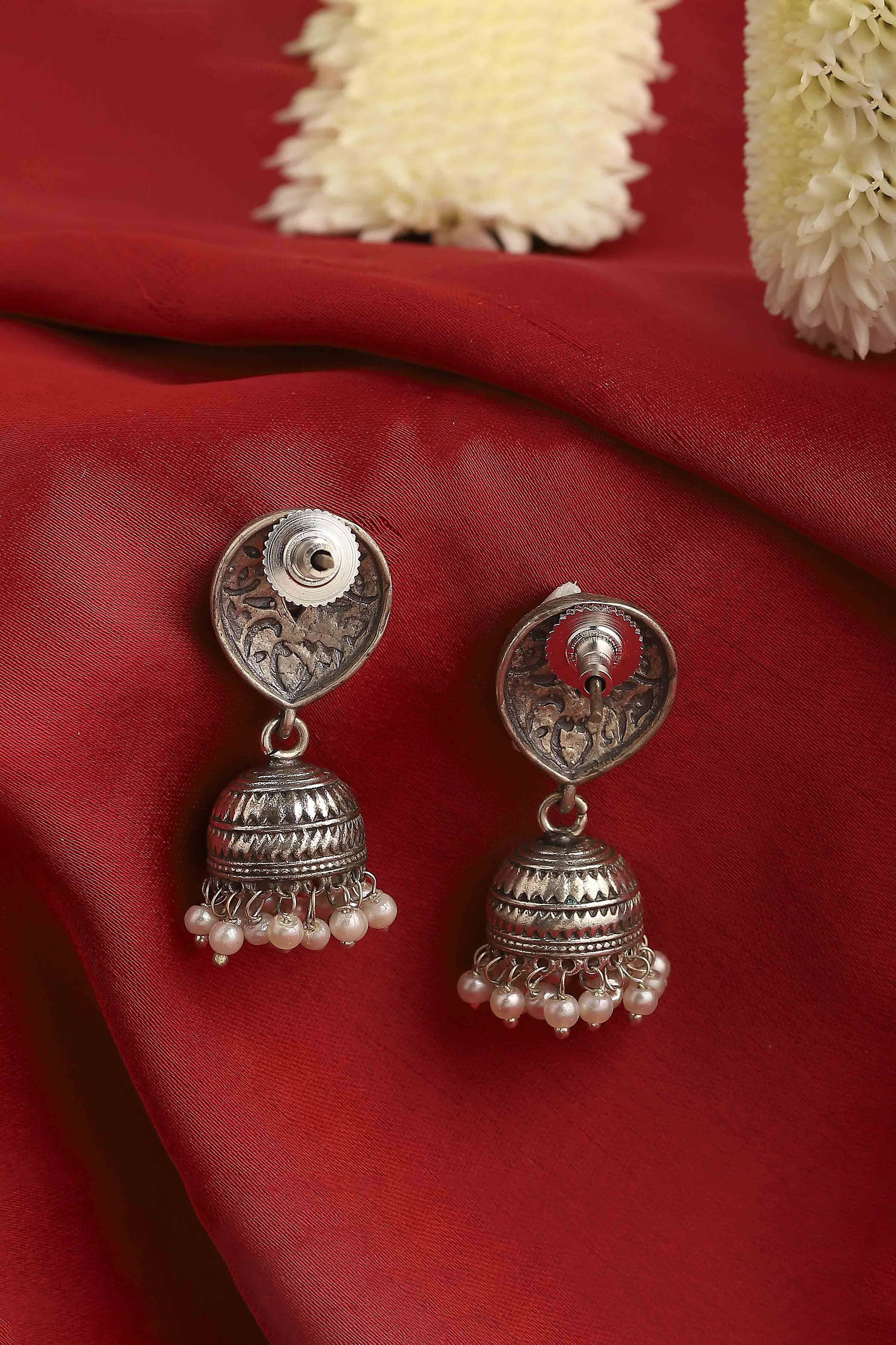 Dark Pink Brass Jhumka image number 2