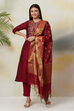 Maroon Poly Viscose Straight Kurta Slim Pant Suit Set image number 4