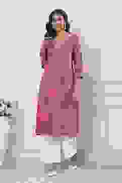 Onion Pink Solid Straight Kurta image number 5