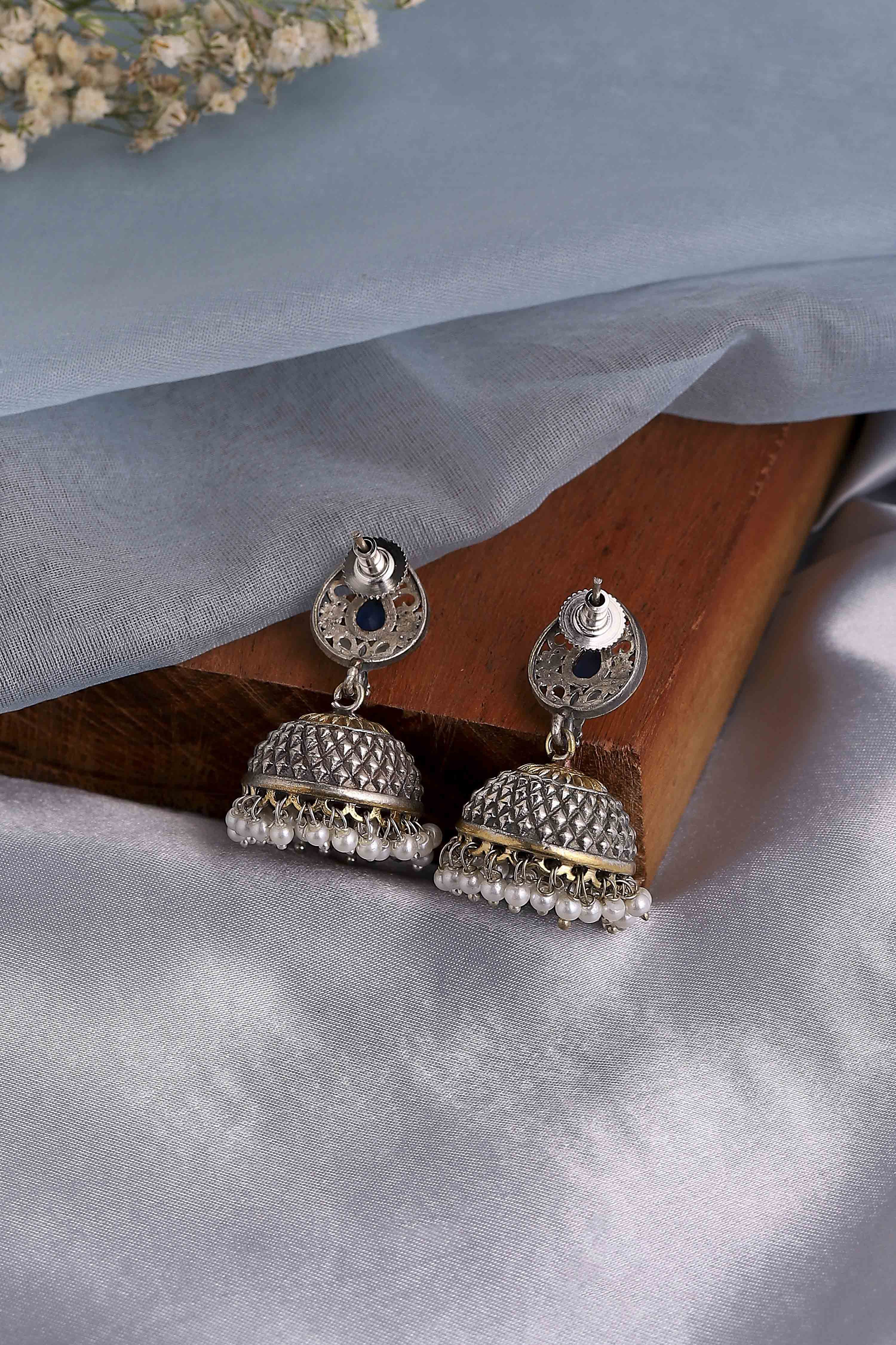 Navy Brass Jhumkas image number 2