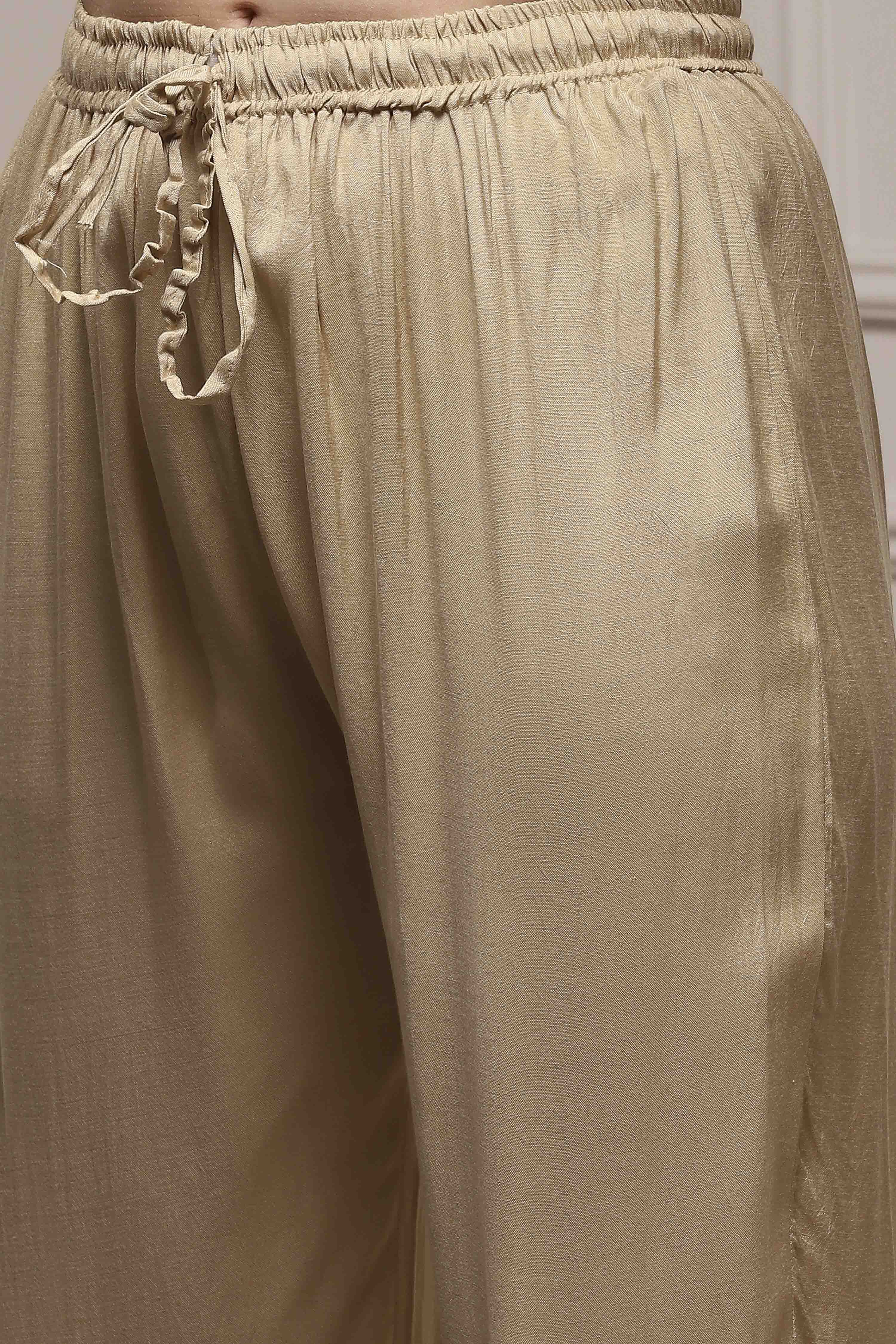 Beige Linen Blend Hand Painted Unstitched Suit Set image number 3