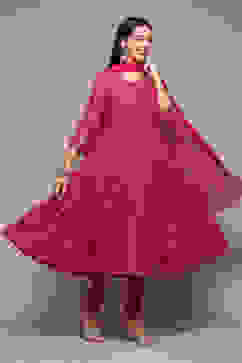 Fuchsia Polyester Anarkali Kurta Churidar Suit Set image number 6