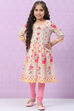 Off White & Pink Cotton Flared Printed Kurta Set image number 0