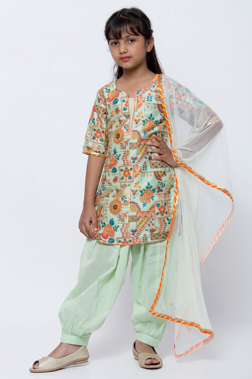 Mint Green Art Silk Straight Kurta Salwar Suit Set image number 2