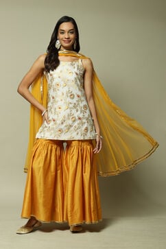 Off White Yellow Straight Sharara Kurta Garara Suit Set image number 2
