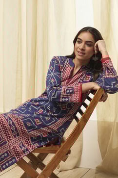 Royal Blue Acrylic Straight Kurta image number 0