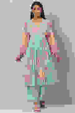 Sky Blue Cotton Flared Kurta Set image number 0