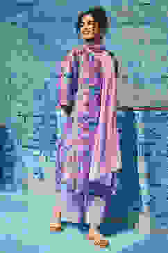 Pink & Purple Cotton Blend Kalidar Kurta Palazzo Suit Set image number 4