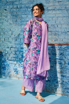 Pink & Purple Cotton Blend Kalidar Kurta Palazzo Suit Set image number 4