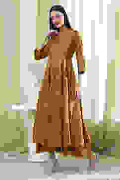 Mustard Brown Cotton Layered Anarkali Dress image number 2