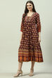 Brown LIVA Flared Printed Dress image number 2