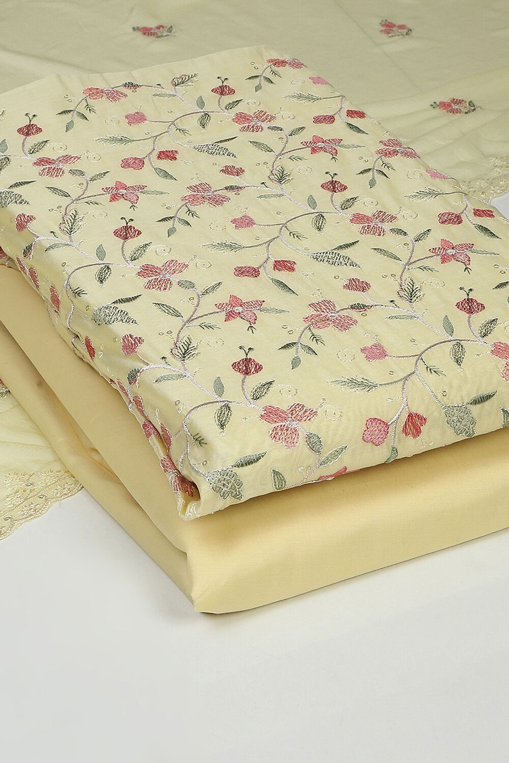 Pink Chanderi Blend Unstitched Suit Set image number 5