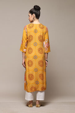 Yellow LIVA Straight Printed Kurta image number 4