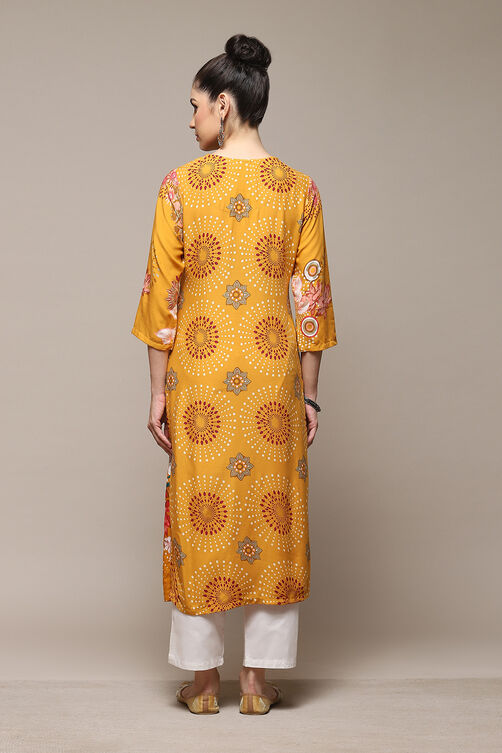 Black LIVA Straight Printed Kurta image number 4