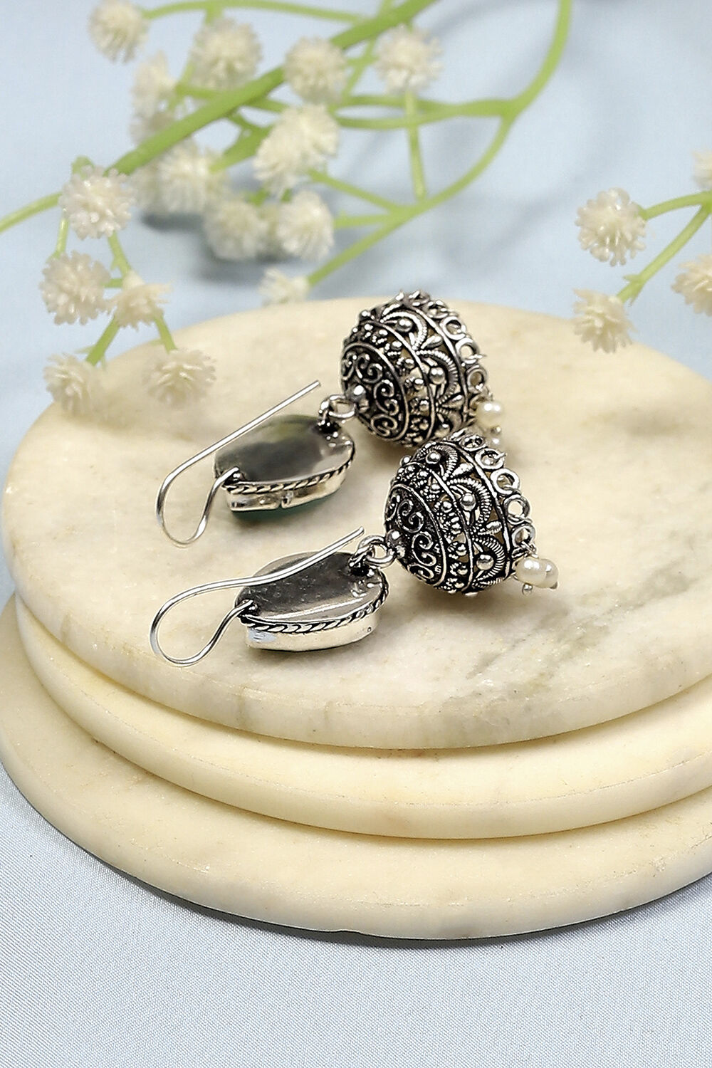 Mint Green Brass Jhumka image number 2