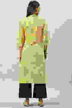 Yellow Rayon Front Open Printed Kurta image number 4