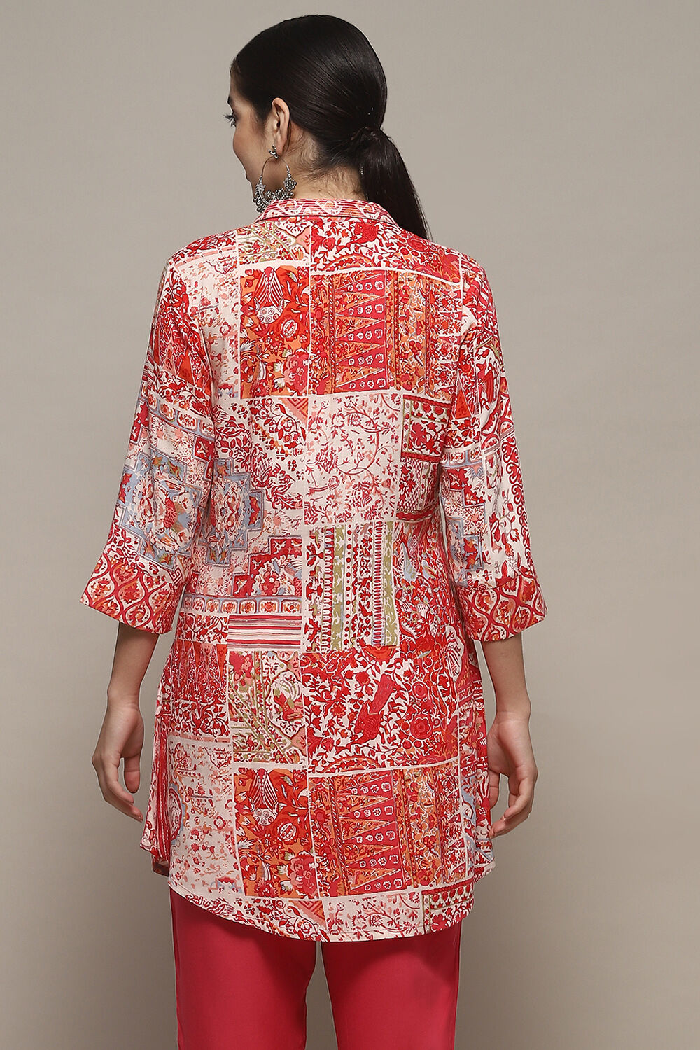 Fuchsia Viscose Straight Printed Short Kurta image number 3