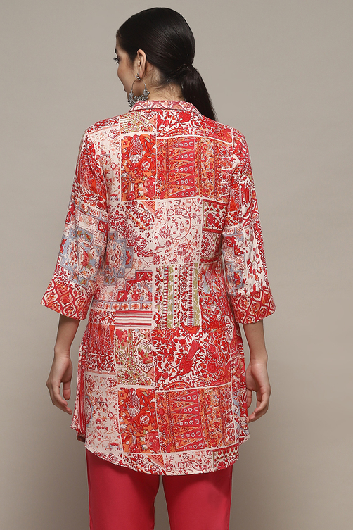 Fuchsia Viscose Straight Printed Short Kurta image number 3