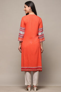 Red Rayon Straight Kurta image number 3