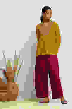 Mustard Yellow Embroidered A-Line Kurti image number 0