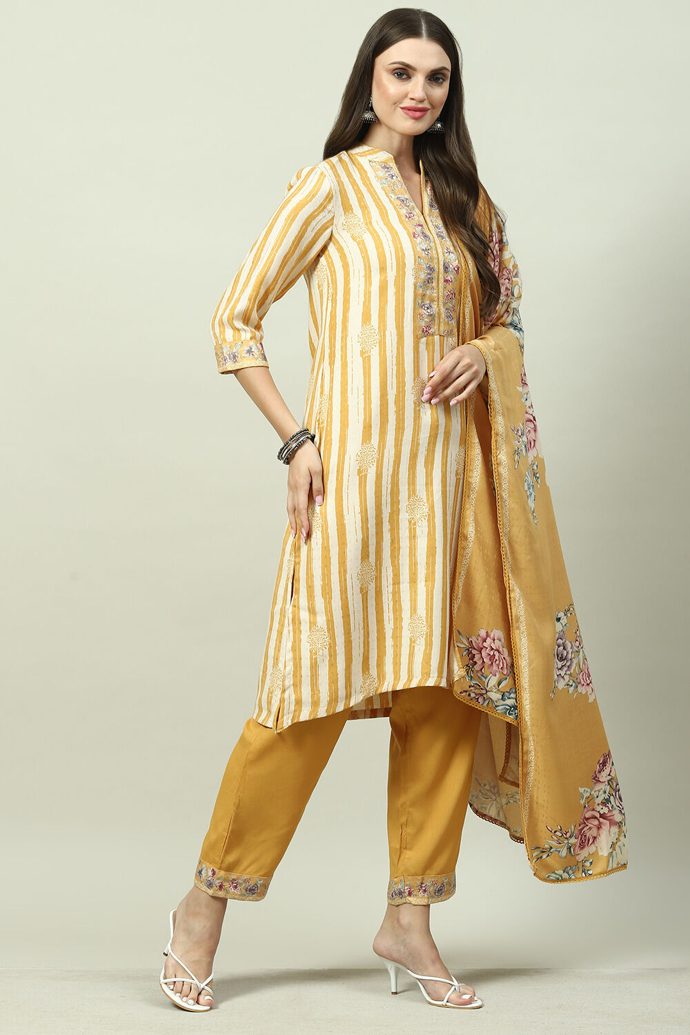 Indigo Viscose Straight Kurta Pants Suit Set image number 6