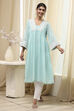 Aqua Embroidered Gathered Kurta image number 5