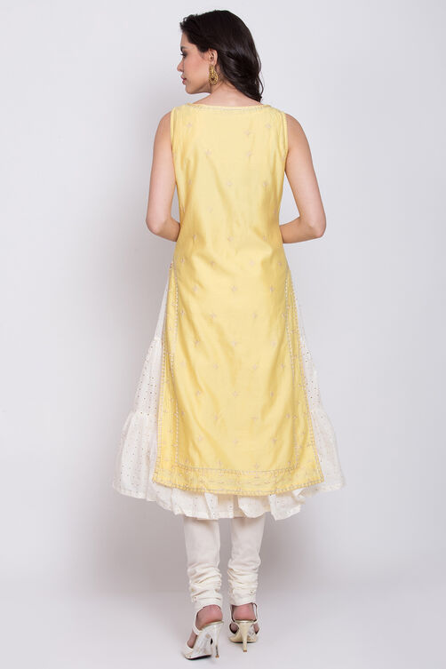 Yellow Cotton Silk A-Line Kurta Churidar Suit Set image number 5