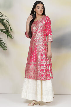 Fuchsia Silk Straight Printed Kurta image number 2