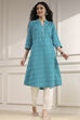 Blue Cotton Ikat Straight Kurta image number 0