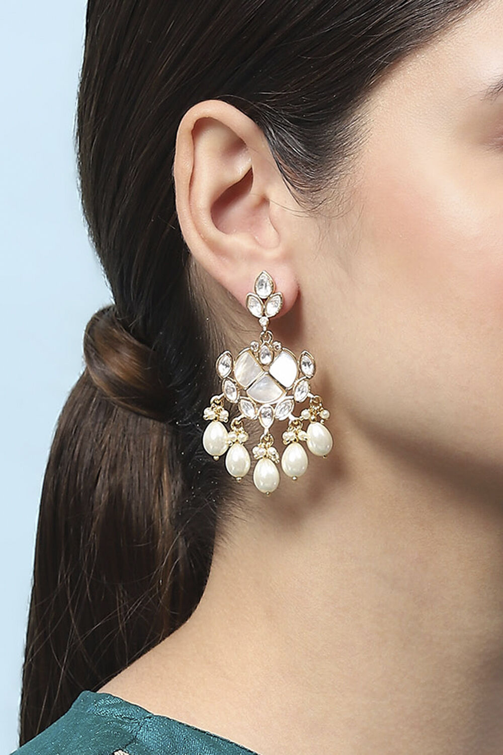 Pearl Kundan Festive Drop & Danglers image number 3