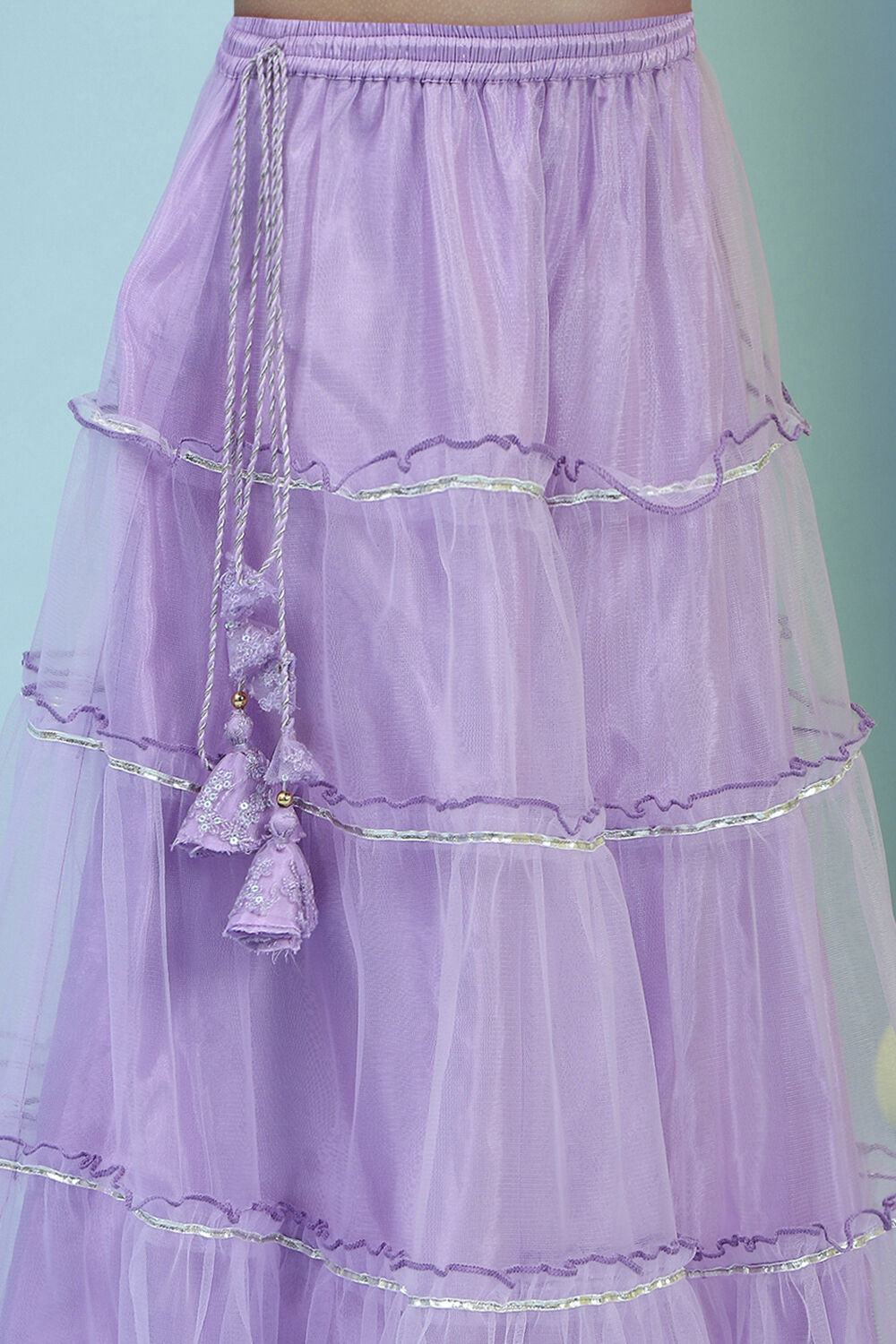 Lilac Embroidered Flared Lehenga Set image number 2