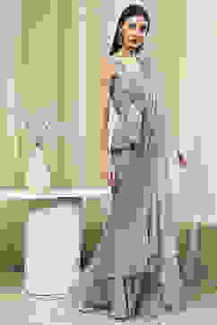 Ice Blue Peplum Pre-Draped Saree image number 5